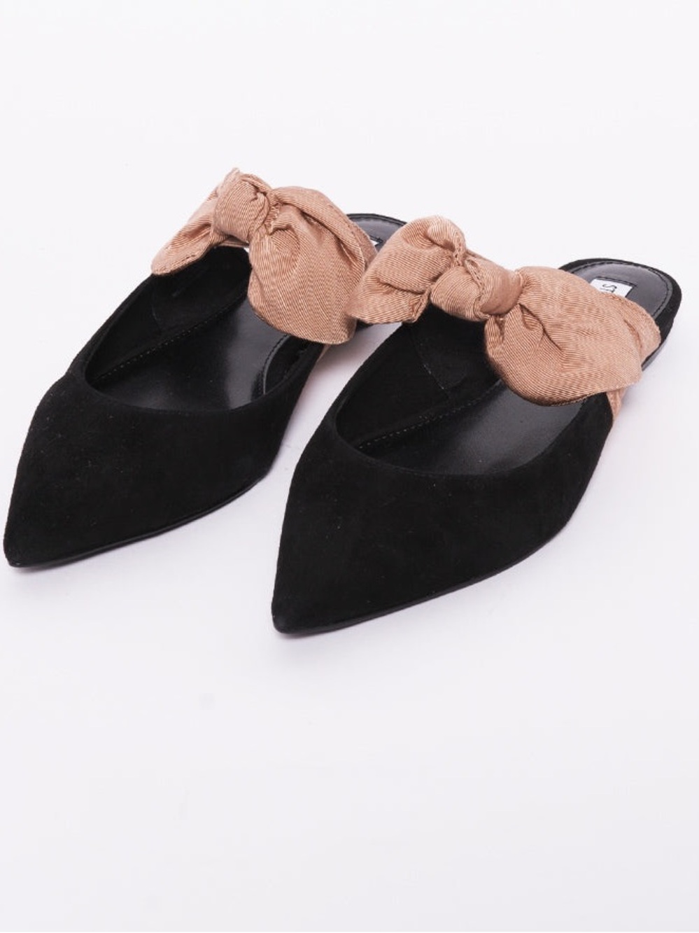 Steve Madden Emma black pointy toe mule blush bow flats